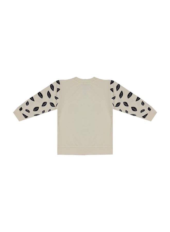 طقم سويت شيرت وبنطال بطبعة فراشات للبنات، بلوزة كريمية اللون وبدلة كاجوال بأكمام طويلة مع بنطال بخصر مطاطي، مناسب للأعمار من 3 إلى 9 سنوات - Image 4