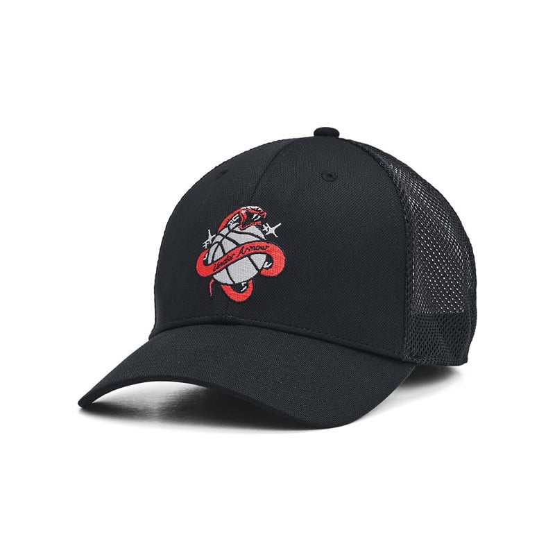 Under Armour Men's Blitzing Trucker Hat, (002) Black/Black/Red, One Size Fits Most - Image 5