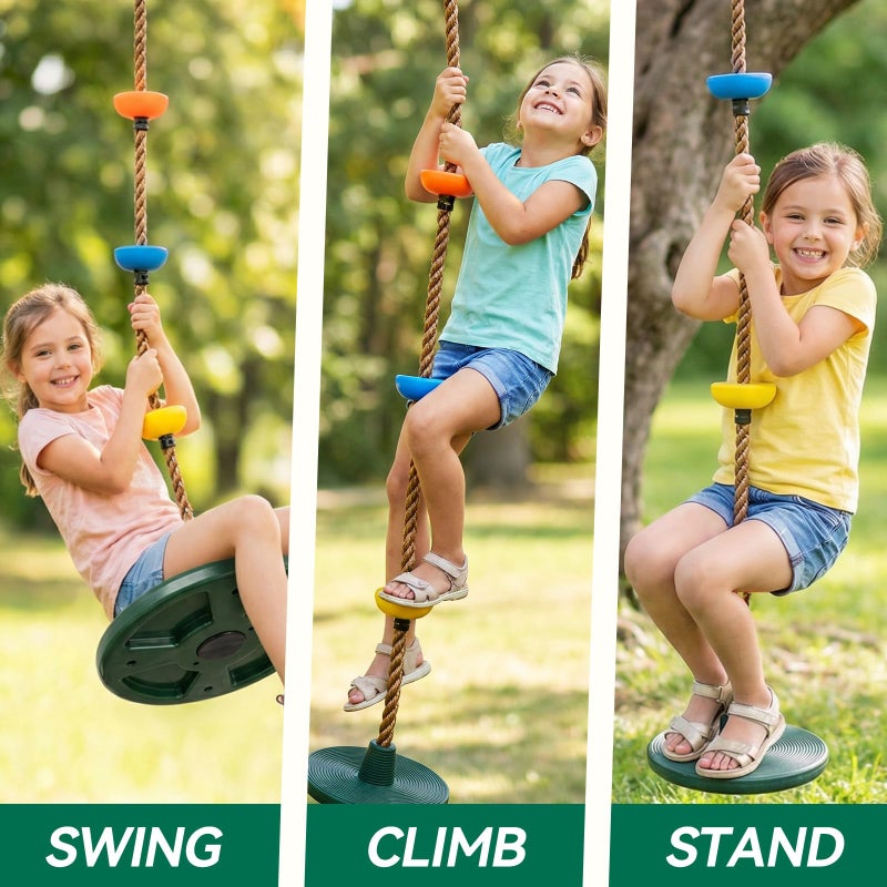 HeyZoo Tree Swing for Kids 330LB Capacity, Climbing Rope with Platforms and Disc Swing Seat Set Outdoor Backyard Playground Accessories with Carabiners and Thickened Strap, Green - Image 5