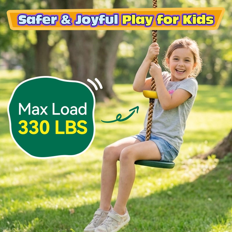 HeyZoo Tree Swing for Kids 330LB Capacity, Climbing Rope with Platforms and Disc Swing Seat Set Outdoor Backyard Playground Accessories with Carabiners and Thickened Strap, Green - Image 2