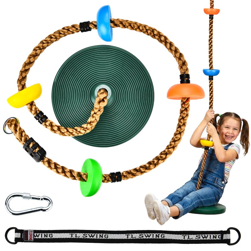 HeyZoo Tree Swing for Kids 330LB Capacity, Climbing Rope with Platforms and Disc Swing Seat Set Outdoor Backyard Playground Accessories with Carabiners and Thickened Strap, Green - Image 1