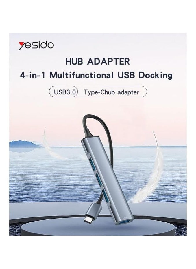 Yesido - HB17 4-in-1 Type-C USB Hub Adapter – High-Speed USB 3.0 Hub with 4 Ports, Data Transfer & Charging Converter for Laptops, Tablets, and Smartphones – Blue - Image 1