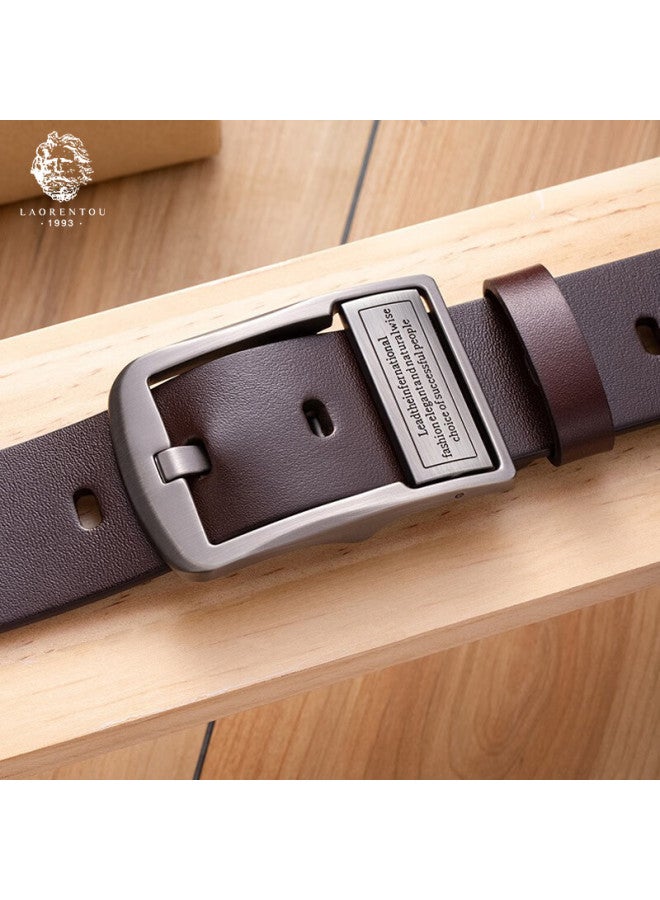 Laorentou Men's Pin Buckle Belt, Vintage Casual Cowhide Waistband, Versatile Jeans Belt, Gift For Young And Middle-aged Men, Present For Boyfriend - Image 1