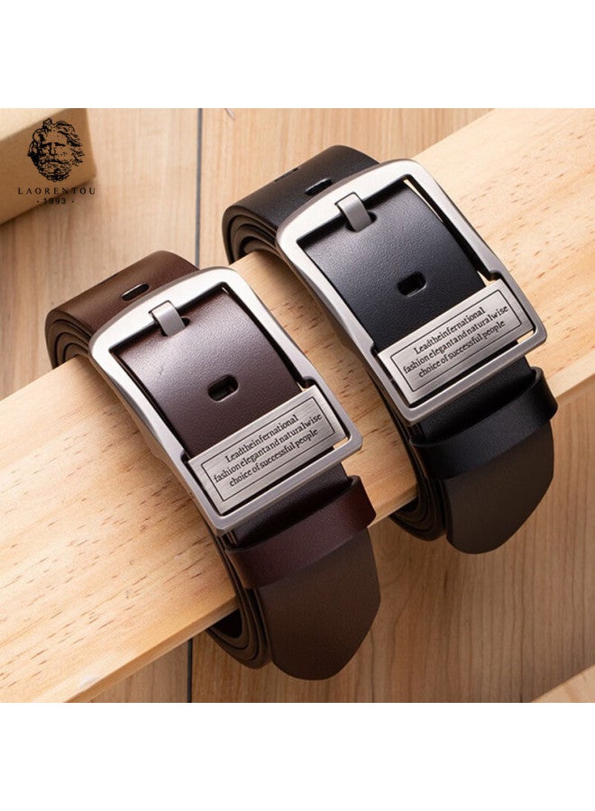 Laorentou Men's Pin Buckle Belt, Vintage Casual Cowhide Waistband, Versatile Jeans Belt, Gift For Young And Middle-aged Men, Present For Boyfriend - Image 2