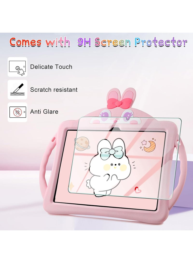 For Samsung Galaxy Tab A9 Plus Kids Girls Galaxy Tab A9+ Case with Screen Protector Handle,Bunny Galaxy Tab A9 Plus 11 inch 2023 Soft Silicone Tablet Case - Pink