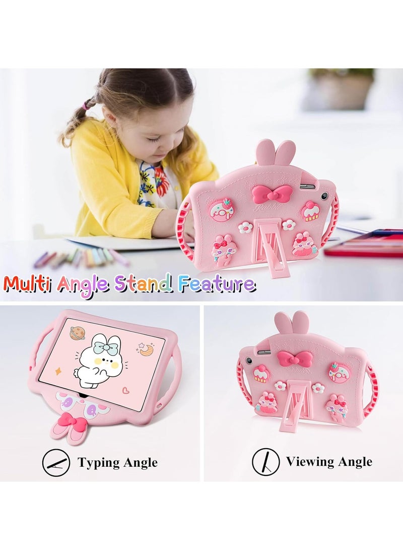 For Samsung Galaxy Tab A9 Plus Kids Girls Galaxy Tab A9+ Case with Screen Protector Handle,Bunny Galaxy Tab A9 Plus 11 inch 2023 Soft Silicone Tablet Case - Pink