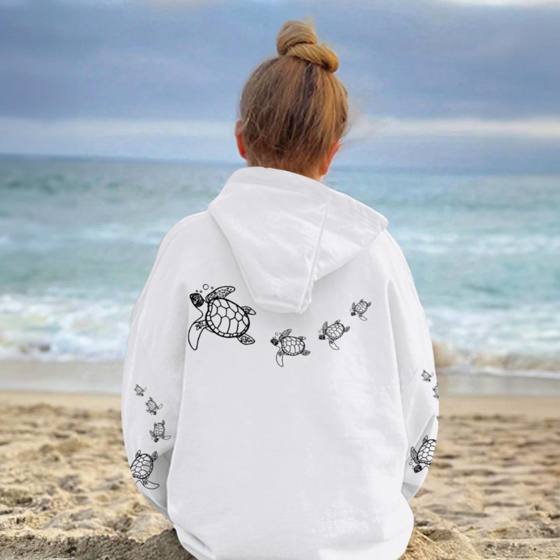 Lubpow Cute Sea Turtle Hoodies for Women Oversized Ocean Hoodie Aesthetic Graphic Sweatshirts Casual Fleece Pullover Tops(White,M) - Image 4