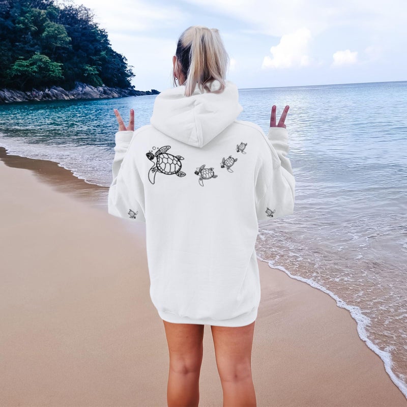 Lubpow Cute Sea Turtle Hoodies for Women Oversized Ocean Hoodie Aesthetic Graphic Sweatshirts Casual Fleece Pullover Tops(White,M) - Image 5