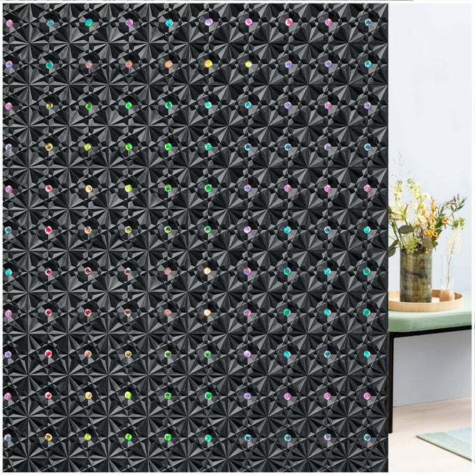WINDOW PRIVACY FILM STAINED GLASS WINDOW FILM HEAT CONTROL UV FROSTED RAINBOW BATHROOM DECORATIVE FILM DIAMOND 3D STATIC CLINGS PEEL AND STICK WINDOW TINT FOR HOME BLACK118X787INCH