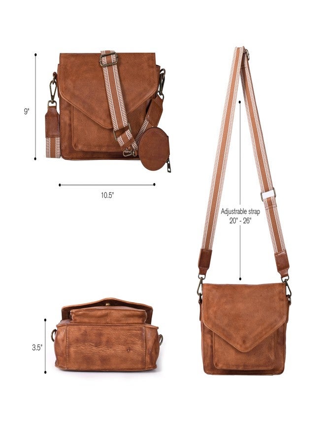 Ozora Leather Flapover Crossbody Handbag Purse for Women with Adjustable Strap & Overflap Snap Closure Tote/Bag (Tan coin web) - Image 4