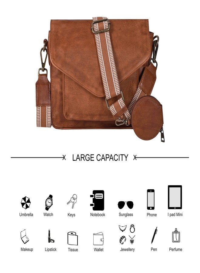 Ozora Leather Flapover Crossbody Handbag Purse for Women with Adjustable Strap & Overflap Snap Closure Tote/Bag (Tan coin web) - Image 5