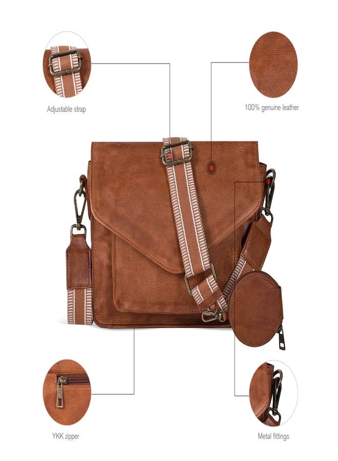 Ozora Leather Flapover Crossbody Handbag Purse for Women with Adjustable Strap & Overflap Snap Closure Tote/Bag (Tan coin web) - Image 3