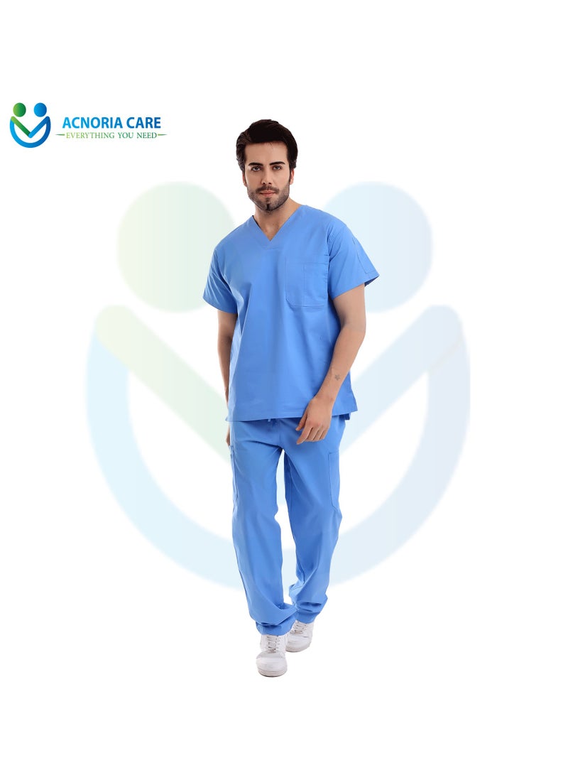 اكنوريا كير سكراب طبي رجالي مكون من قطعتين بلوزة وسروال قطن 100% لون أزرق فاتح- مقاس M- من اكنوريا كير - Image 1