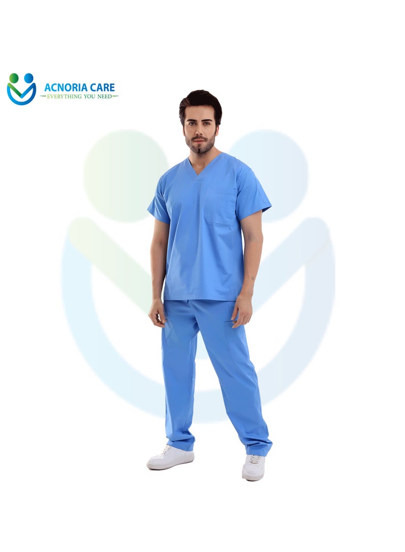 اكنوريا كير سكراب طبي رجالي مكون من قطعتين بلوزة وسروال قطن 100% لون أزرق فاتح- مقاس M- من اكنوريا كير - Image 2