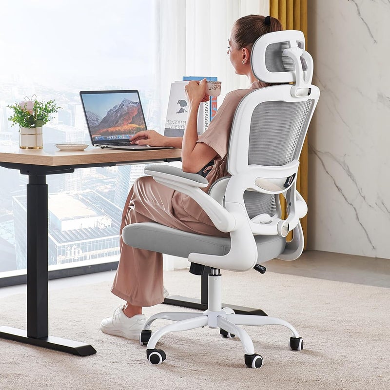 TRALT Office Chair Ergonomic Desk Chair, 330 LBS Home Mesh Office Desk Chairs with Wheels, Comfortable Gaming Chair, High Back Office Chair for Long Hours (Black) (Light Gray) - Image 1