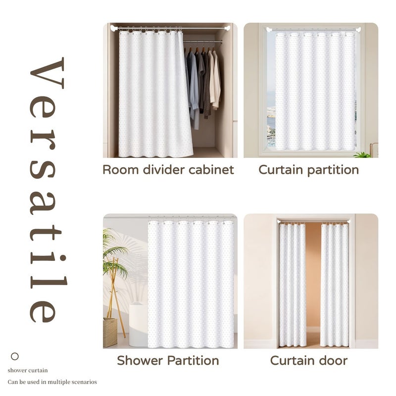 Solid Color Waffle Pattern Polyester Shower Curtain 180x200cm with Hooks for Bathroom Decorative Partition Multiple Scenarios White - Image 3