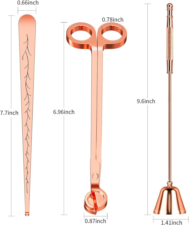 Calary 3 in 1 Candle Care Kit - Wick Trimmer, Snuffer & Dipper Set (Rose Gold) - Image 2
