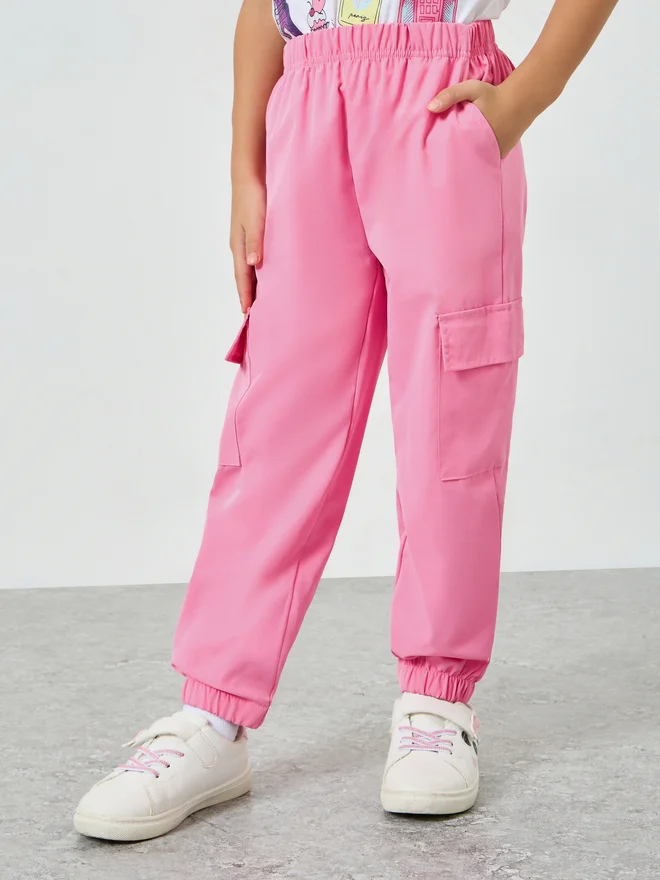 ستايلي Styli Girls Dark Pink Solid Cargo Joggers