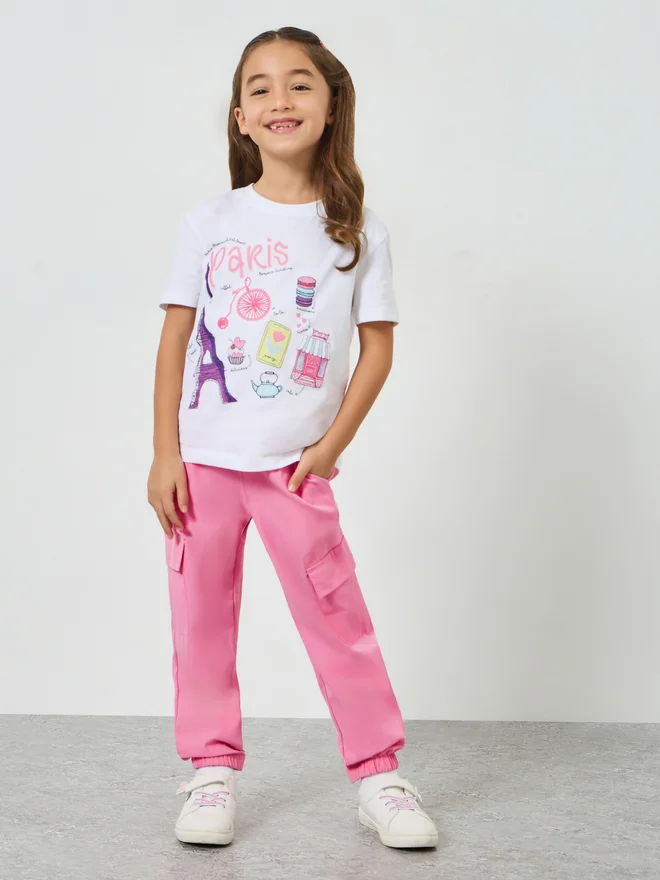 ستايلي Styli Girls Dark Pink Solid Cargo Joggers