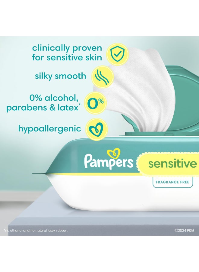 Pampers Baby Wipes Sensitive, Water Based Wipes, Hypoallergenic and Unscented Wipes, 192 Wipes Total (3 Refill Packs) - Image 2