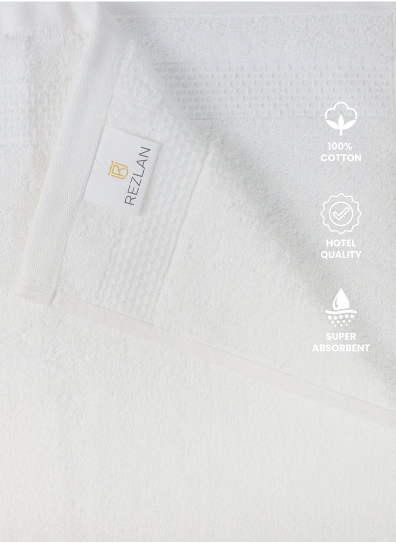 REZLAN UAE REZLAN Luxury 8-Piece Towel Set - 2 Bath (70×144 cm), 2 Hand (40×60 cm) & 4 Face (30×30 cm) - 550 GSM Premium Cotton - WHITE  - Image 4