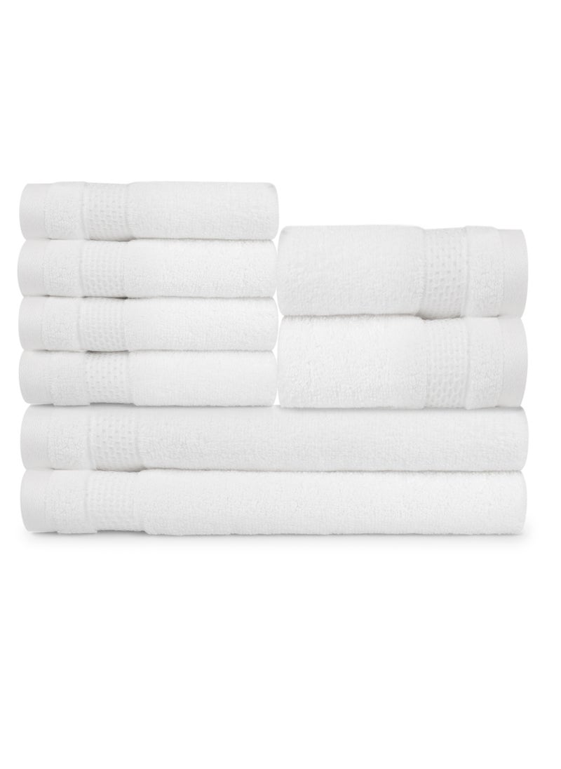 REZLAN UAE REZLAN Luxury 8-Piece Towel Set - 2 Bath (70×144 cm), 2 Hand (40×60 cm) & 4 Face (30×30 cm) - 550 GSM Premium Cotton - WHITE  - Image 1