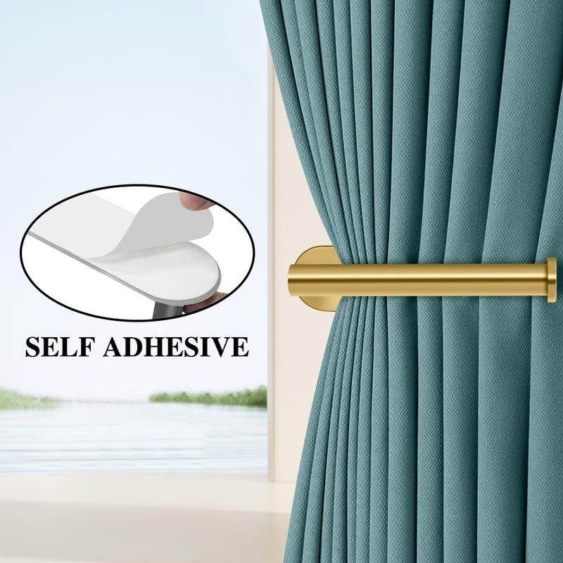 MGahyi Curtain Tiebacks, 2pcs Adhesive and Screw-in Curtain Holdbacks Curtain Holders for Wall Mounted Curtain Pull Backs, Gold Adhesive Curtain Hooks for Drapes - Image 2
