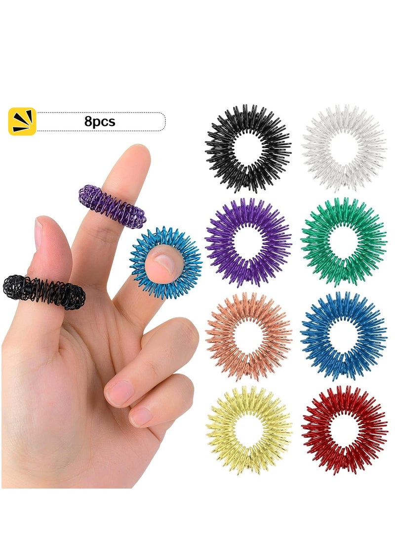 إسكدنيا 8 قطع من حلقات الأصابع الحسية المسننة، مجموعة حلقات الضغط الإبري المسننة للغاية من أجل تخفيف التوتر الصامت والتدليك لتحسين الدورة الدموية - Image 1