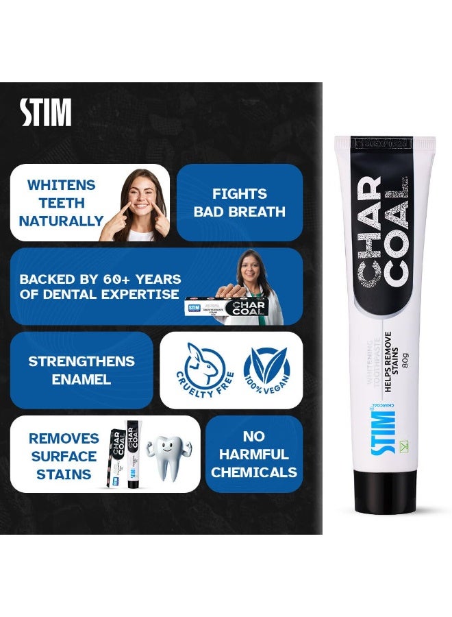 STIM Charcoal Toothpaste For Natural Whitening (80g) Pack of 3 - Image 2