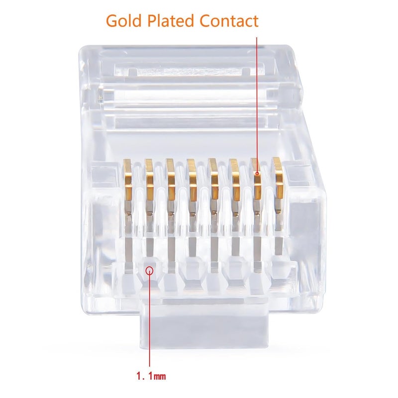 W-NECTOUN Cat6 RJ45 Connectors,100-PACK Cat 6 Ends/Cat6 Connector/Cat 6 RJ45 Modular Plugs(3-Prong Gold Plated 3μ),UTP Network Plug for Solid Strand Cable - Image 2