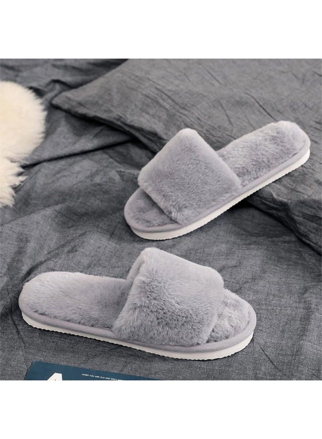 Crazy Lady Women's Slippers Fuzzy Fluffy Memory Foam House Shoes Cross Band Indoor and Outdoor (06/Grey, 8.5-9.5), Grey, 8.5-9.5 - Image 3