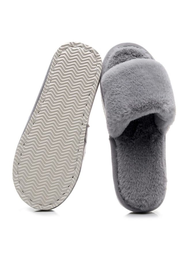 Crazy Lady Women's Slippers Fuzzy Fluffy Memory Foam House Shoes Cross Band Indoor and Outdoor (06/Grey, 8.5-9.5), Grey, 8.5-9.5 - Image 1