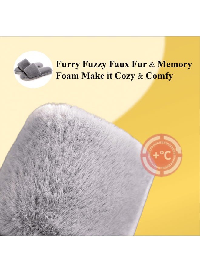 Crazy Lady Women's Slippers Fuzzy Fluffy Memory Foam House Shoes Cross Band Indoor and Outdoor (06/Grey, 8.5-9.5), Grey, 8.5-9.5 - Image 5