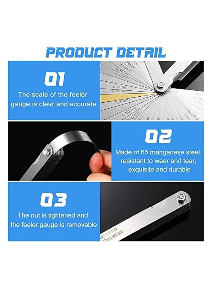 PROMASS Stainless Steel Feeler Gauge Dual Marked Metric SAE Offset Valve Thickness Gauge 32Pieces, 26 Pieces, 16 Pieces Feeler Gauge for Measuring Width Thickness （3 Pieces ） - Image 2