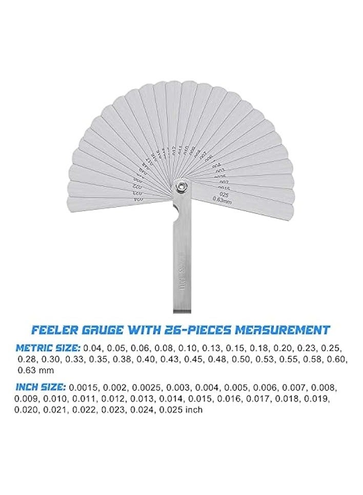 PROMASS Stainless Steel Feeler Gauge Dual Marked Metric SAE Offset Valve Thickness Gauge 32Pieces, 26 Pieces, 16 Pieces Feeler Gauge for Measuring Width Thickness （3 Pieces ） - Image 3