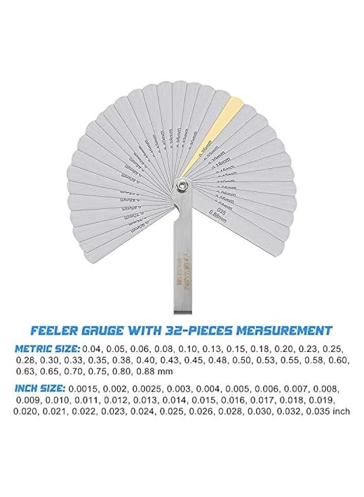 PROMASS Stainless Steel Feeler Gauge Dual Marked Metric SAE Offset Valve Thickness Gauge 32Pieces, 26 Pieces, 16 Pieces Feeler Gauge for Measuring Width Thickness （3 Pieces ） - Image 5
