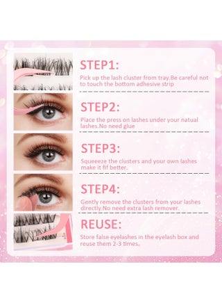 Self-Adhesive Lash Clusters, 100 Pre-Glued Wispy Curl Lashes, Reusable Press-On Eyelashes for Natural and Fluffy Look, No Glue Needed, Easy to Apply - view 3