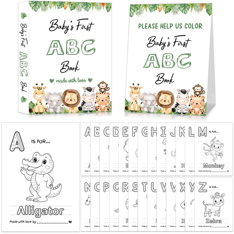hongpar Baby's First ABC Book Baby Shower Activity Keepsake Game, Safari Jungle ABC Coloring Baby Shower Guest Book, Baby's First Alphabet Coloring Book, Alphabet A to Z Coloring Pages - Image 1
