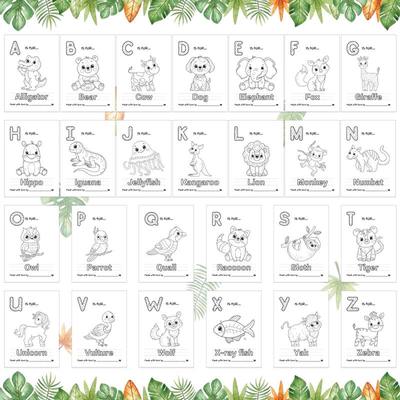 hongpar Baby's First ABC Book Baby Shower Activity Keepsake Game, Safari Jungle ABC Coloring Baby Shower Guest Book, Baby's First Alphabet Coloring Book, Alphabet A to Z Coloring Pages - Image 4