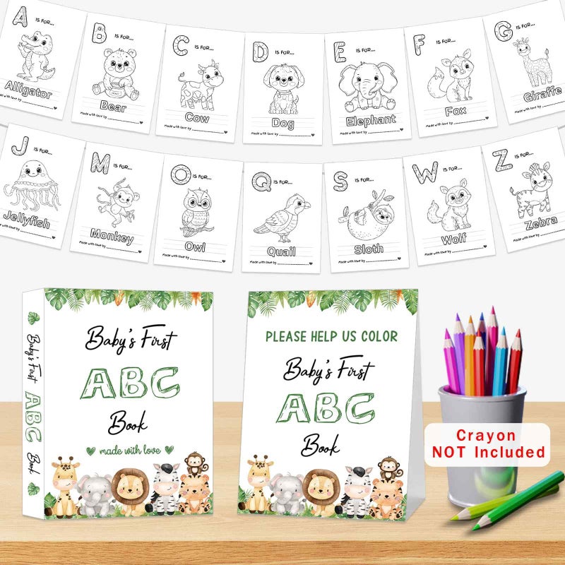 hongpar Baby's First ABC Book Baby Shower Activity Keepsake Game, Safari Jungle ABC Coloring Baby Shower Guest Book, Baby's First Alphabet Coloring Book, Alphabet A to Z Coloring Pages - Image 2