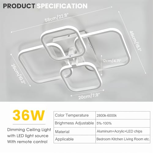 ELEPHANTBOAT® Chandelier Lights for Ceiling, LED Ceiling Lights for Living Room with Remote Control, White Acrylic Modern 3-Color Ceiling Fancy Light Flush Mount, 58x45x12cm - Image 4