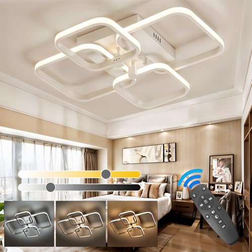ELEPHANTBOAT® Chandelier Lights for Ceiling, LED Ceiling Lights for Living Room with Remote Control, White Acrylic Modern 3-Color Ceiling Fancy Light Flush Mount, 58x45x12cm - Image 1