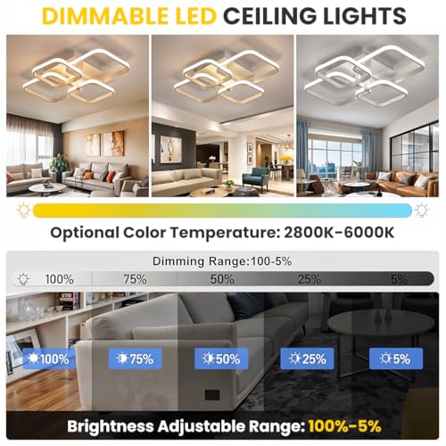 ELEPHANTBOAT® Chandelier Lights for Ceiling, LED Ceiling Lights for Living Room with Remote Control, White Acrylic Modern 3-Color Ceiling Fancy Light Flush Mount, 58x45x12cm - Image 3