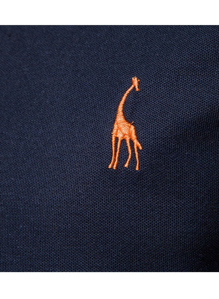 Loquat Men's Casual Collared Short Sleeved Shirt In Navy Blue And Orange - Image 4