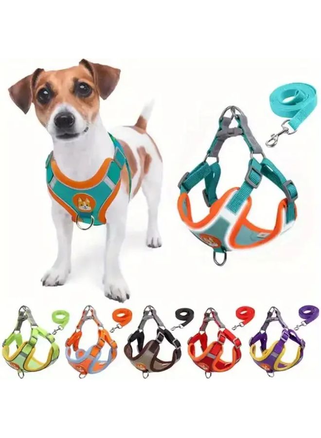Orange Adjustable Dog Harness and Leash Set for Small Breeds Reflective Durable Outdoor Walking - Image 1
