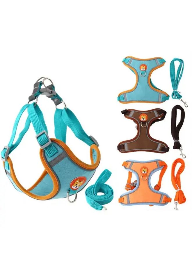 Orange Adjustable Dog Harness and Leash Set for Small Breeds Reflective Durable Outdoor Walking - Image 4