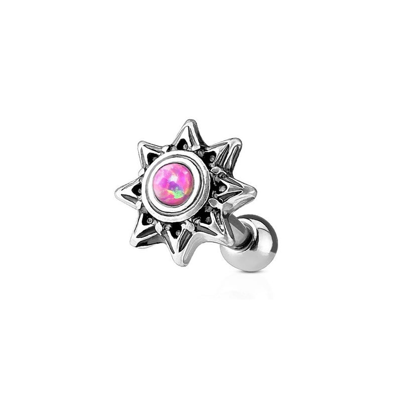 Pierced Owl 16GA 316L Stainless Steel Synthetic Opal Tribal Sun Barbell (Pink) - Image 4