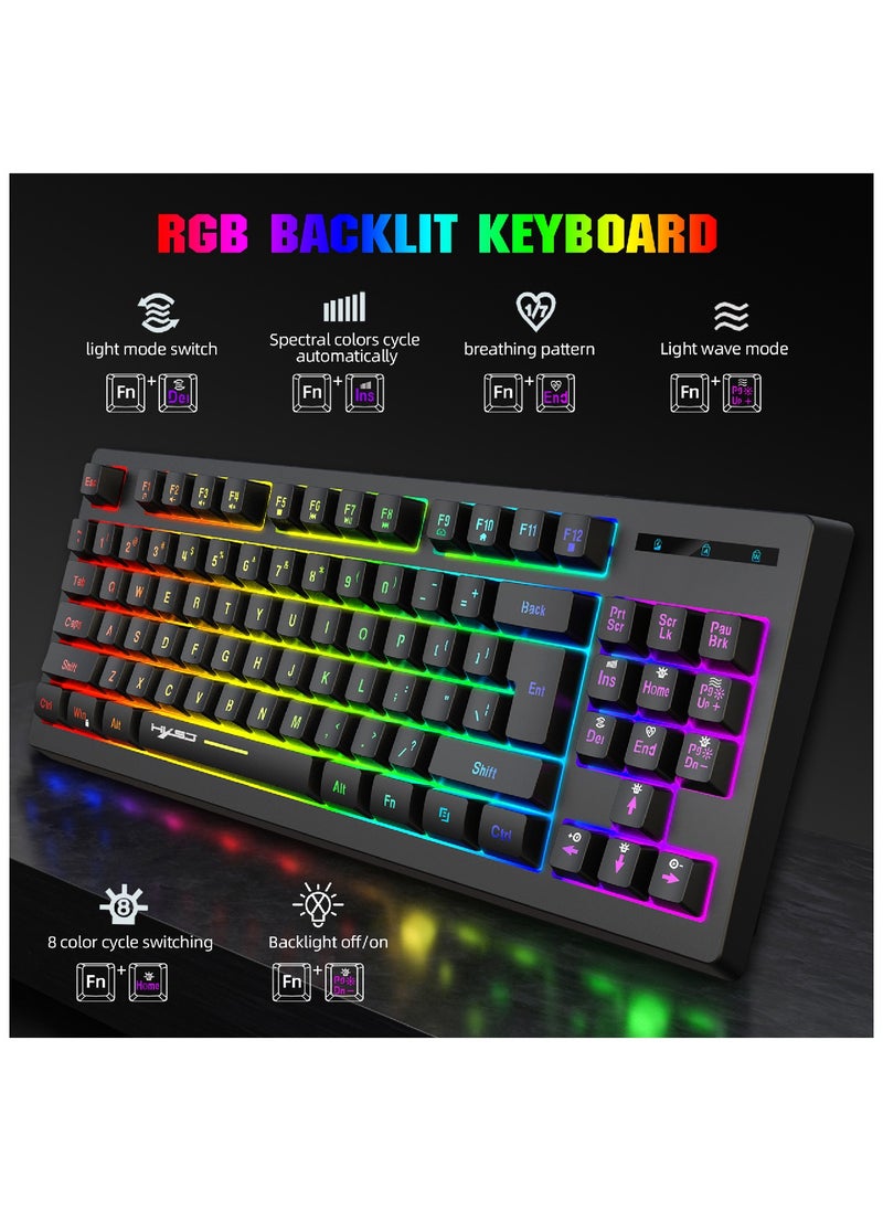 HXSJ - Wireless Mechanical Gaming Keyboard 60% Compact 87 Key Tenkeyless RGB Backlit Computer Keyboard  For Windows PC Gamers - Image 1