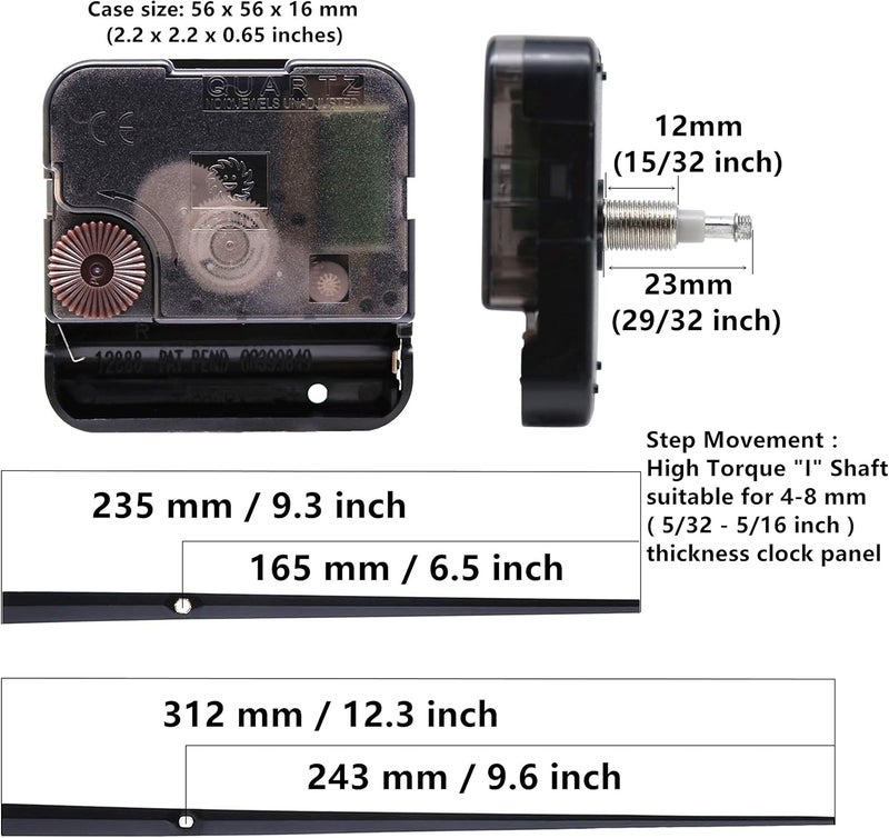 TIKROUND Youngtown 12888 High Torque Quartz Clock Movement Replacement Parts with 312 mm/ 12.3 Inch Long Spade Hands - Image 2