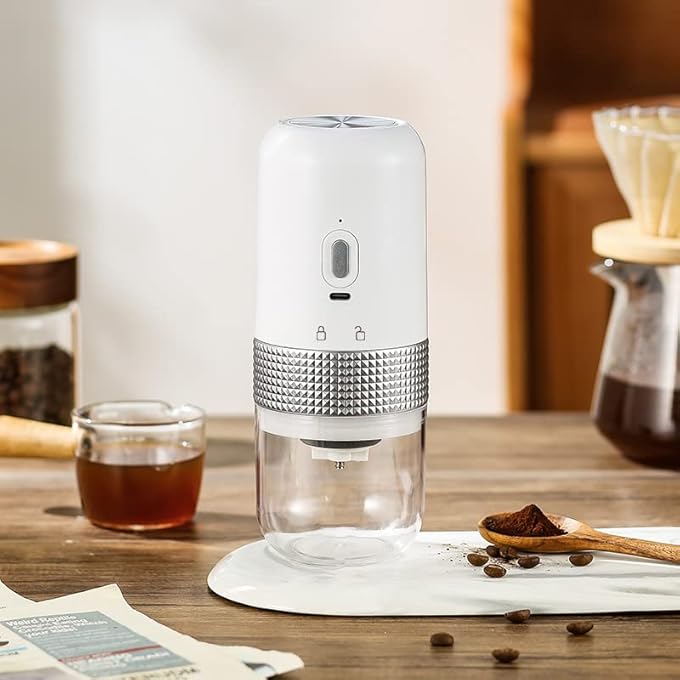 ZEKAROUL Electric Coffee Grinder Portable Grinder Bean Grinder With Multiple Grinding Settings For Home Offices Travel Coffee Shops White - Image 2